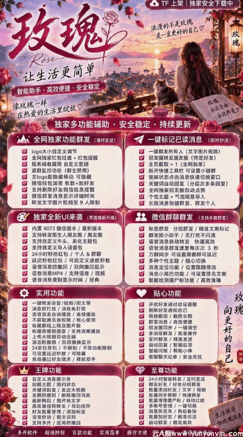 苹果TF玫瑰微信助手怎么用?一键标记已读+群聊群发+多开实测-第1张 苹果TF玫瑰微信助手怎么用?一键标记已读+群聊群发+多开实测-第1张
