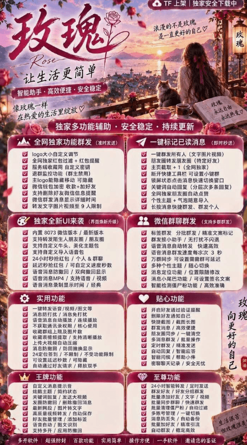微信群聊群发怎么做？苹果TF玫瑰助手一键标记已读+多开教程(图1)